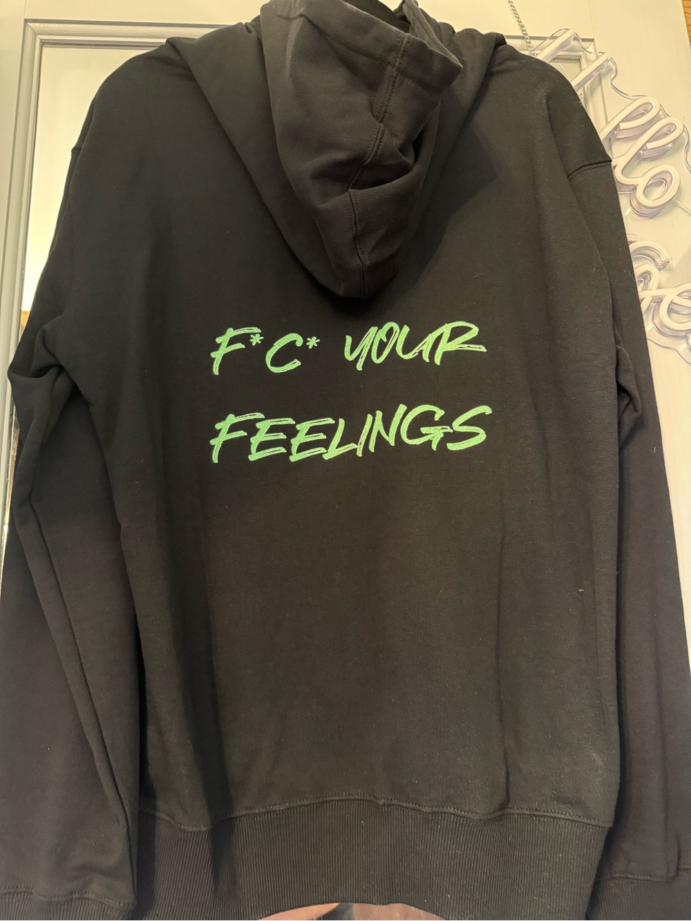 Black Hoodie with Neon Green "F* C* Your Feelings" Graphic